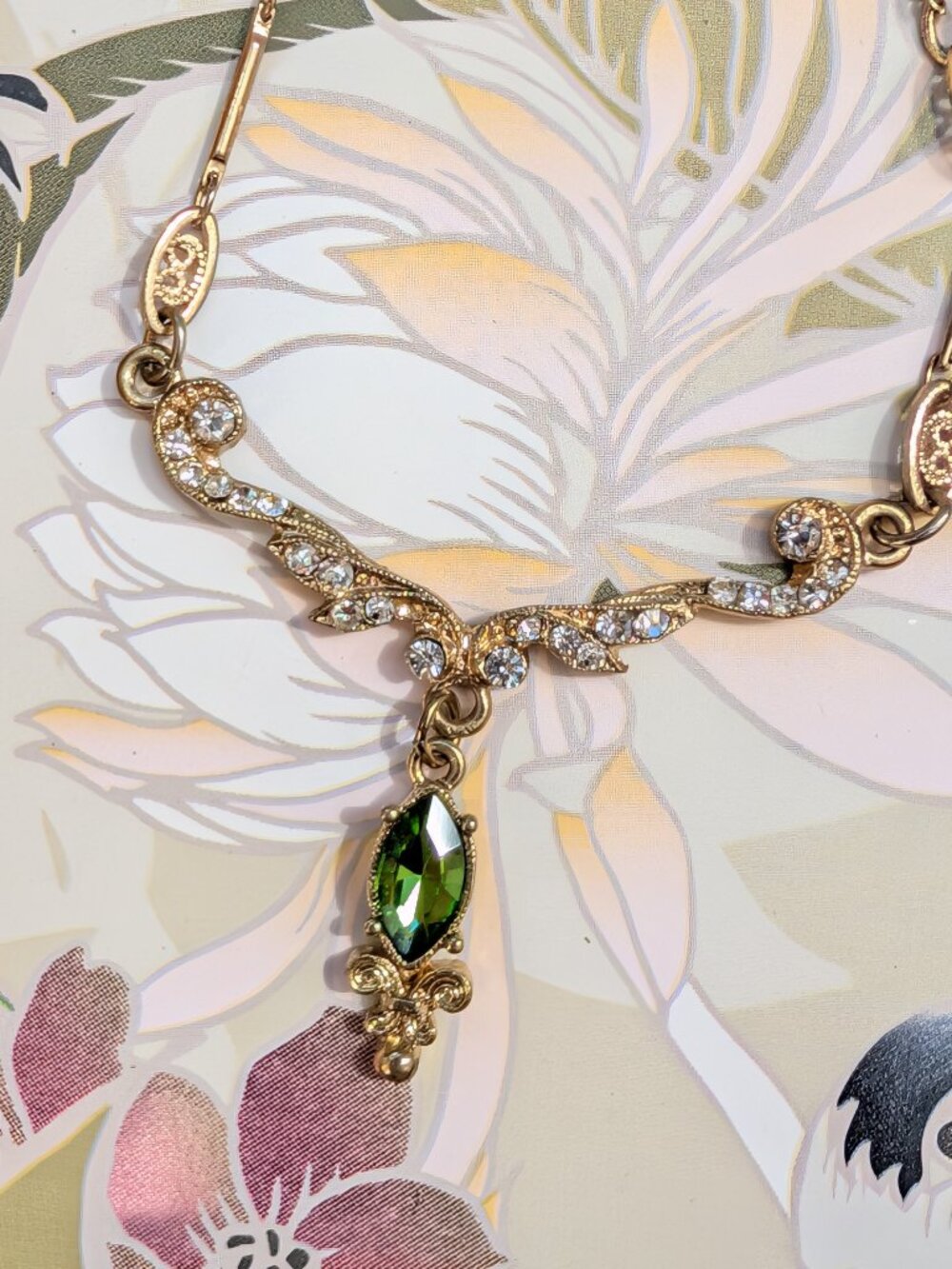 Retro Downton Abbey Reproduction Belle Epoque  gold tone rhinestone necklace